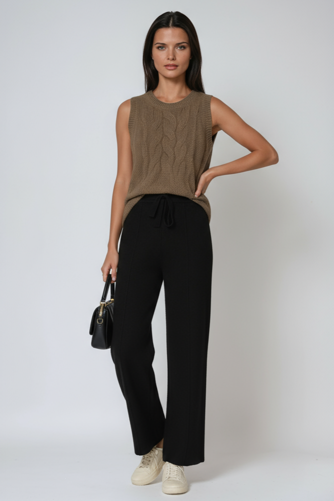 Knitted Trousers | Straight Legs and Drawstring Waist