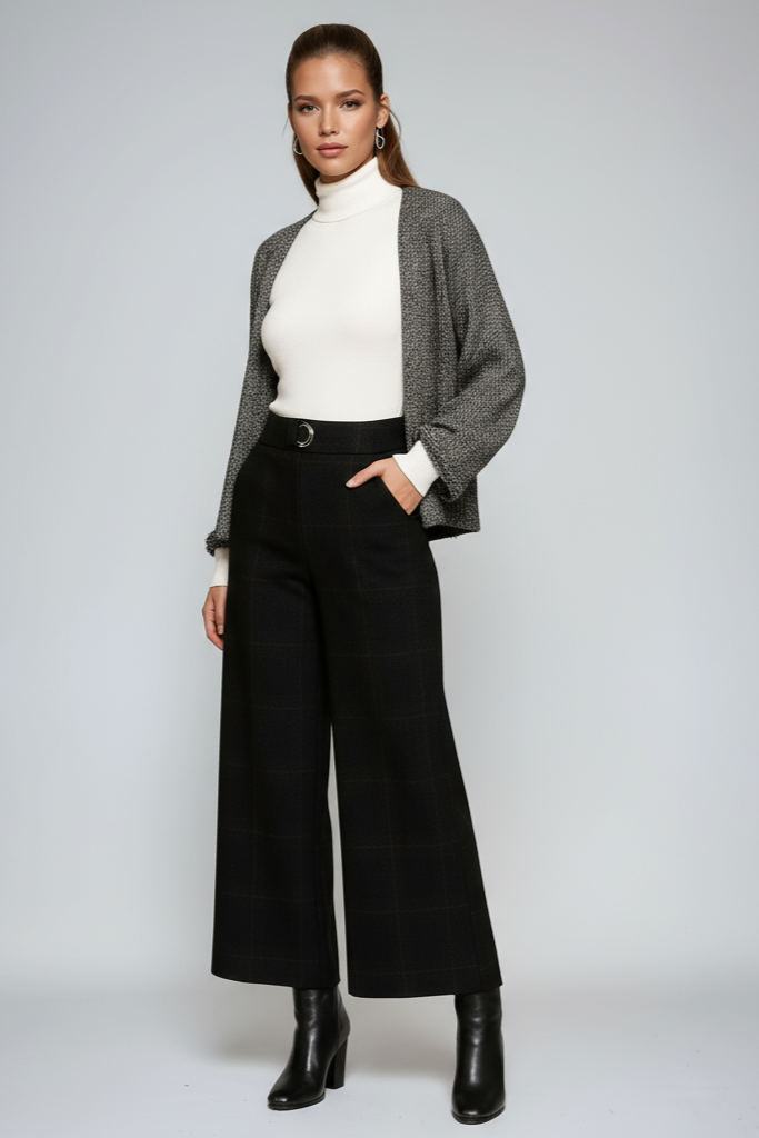 Women's Trousers | High Waist & Wide Legs in Check