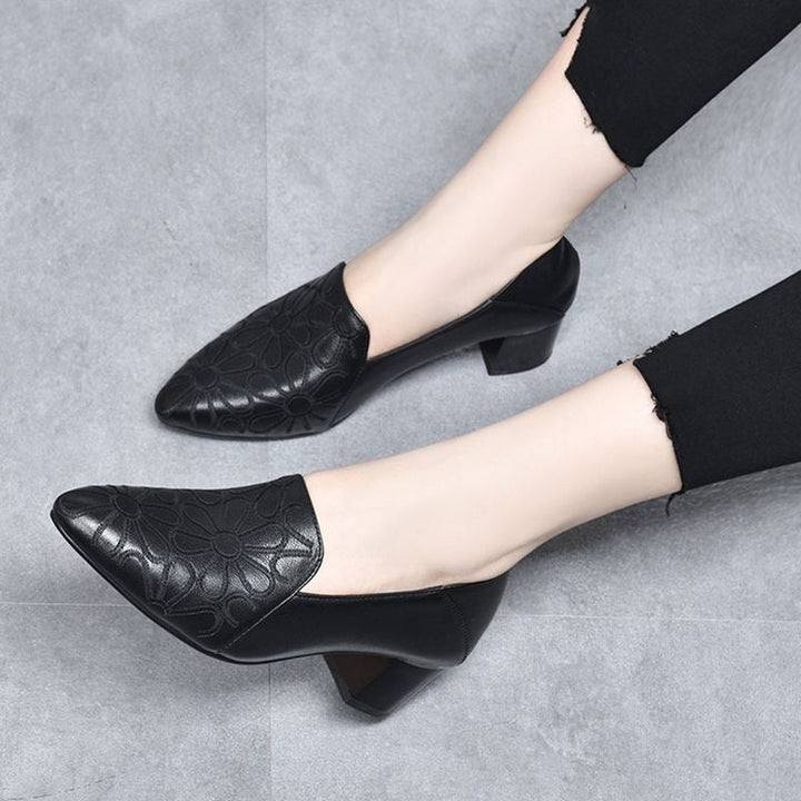 Tonette | Soft Leather Embroidered Court Shoes